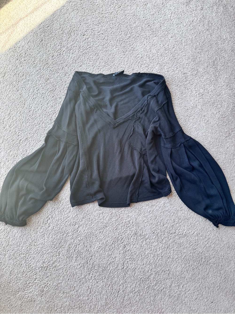 Vici Black V-Neck Balloon Sleeve Blouse